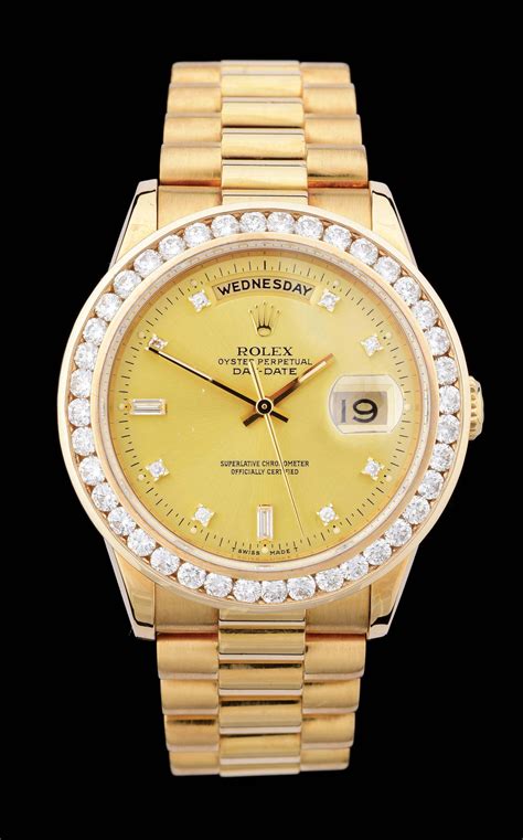 rolex 18k 18238 with diamond dial and bezel|Rolex 18kt gold dial.